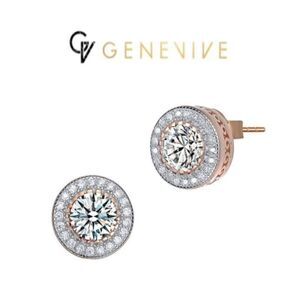Genevive Classic Halo Stud Earrings (Rose Gold)